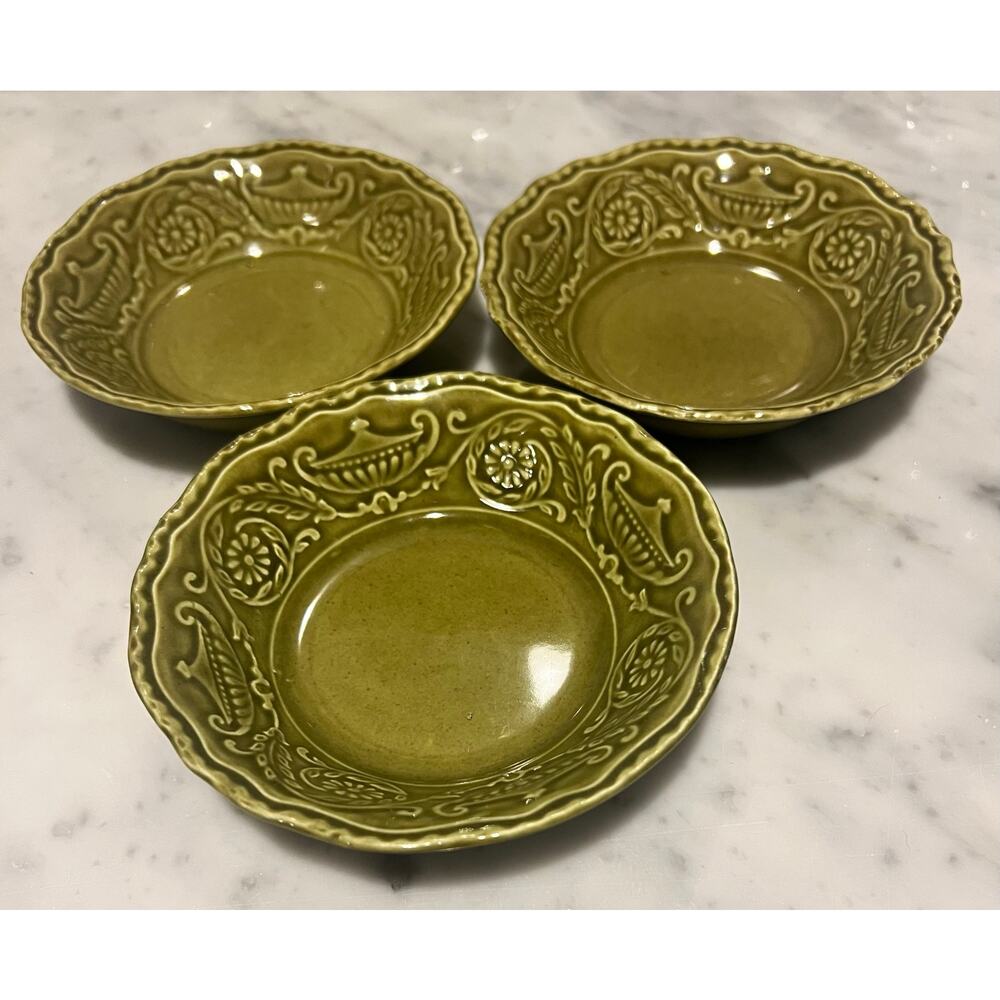 3 Vintage Regency Ironstone Canonsburg FRUIT BOWLS 1968 5.25" MCM Pottery Green
